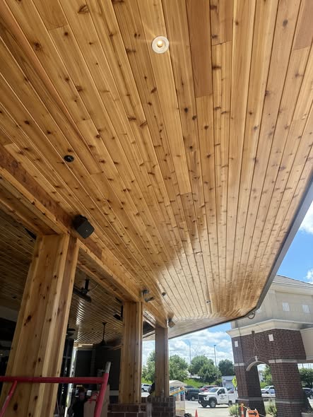 Tongue and groove wood soffit ceiling detail